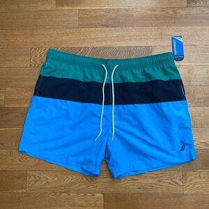 Nautica Mens Swim Trunks XXL Blue Pepper Green Brief Lining Shorts Quick Dry NWT